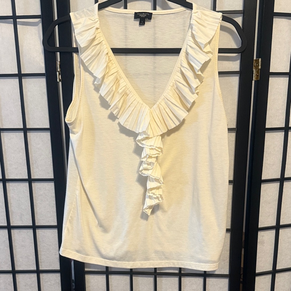 Talbots Cream Ruffle V-Neck Blouse